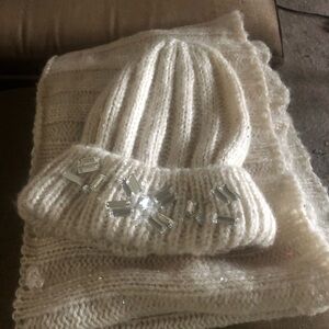 Cream Knit Beanie and Scarf Set with Rhinestones- $50  162A $25 or $20 w/offer